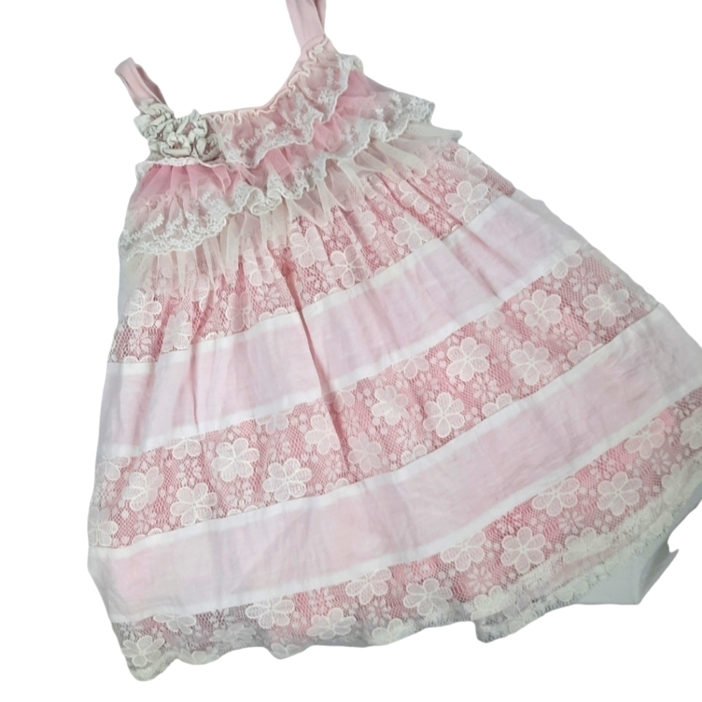 Isobella‎ & Chloe Ruffled Lace Pink and White Summer Dress Sz 2T Girls Toddler
